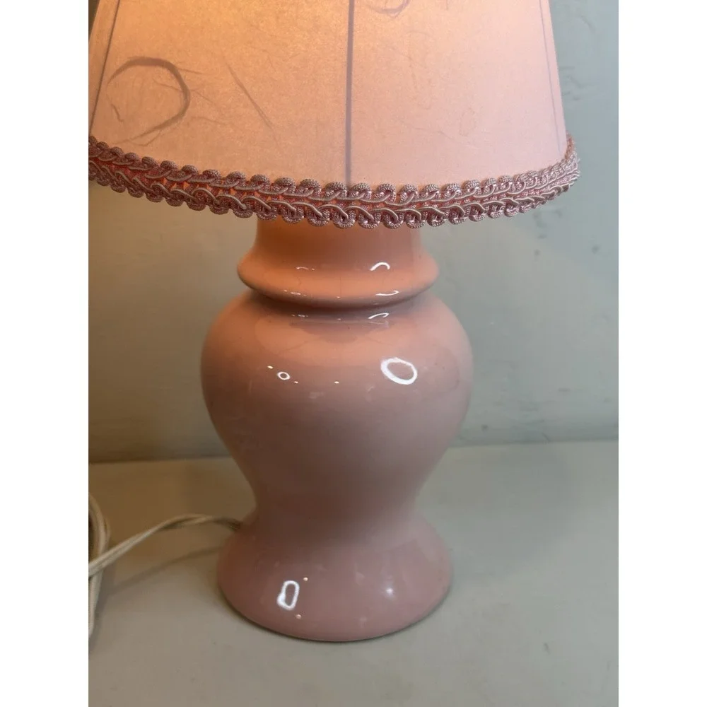 Vintage 80s 90s Millennial Pink Ceramic Table Lamp Ginger Jar Shabby Chic Light
